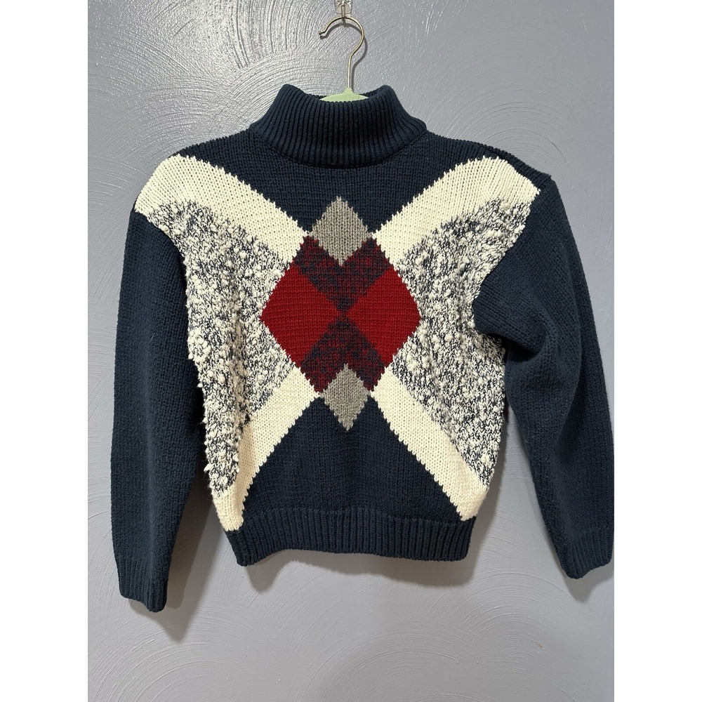 VTG spice of life Woman's Sweater Blue Ivory 80s 90s Retro Diamond Pattern S Y2K
